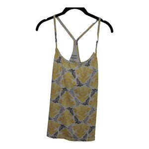 Nordic Track Yoga Yellow Gray Damask‎ Racer Back Tank Top Shelf Bra Size L